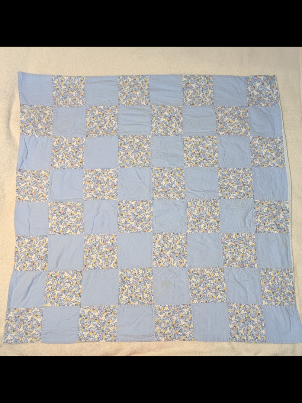 Vintage Blue Floral Patchwork Baby Quilt Security Blanket Throw 33x33